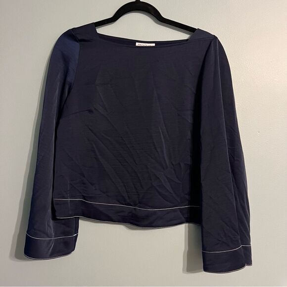 Navy PROLOGUE LONG WIDE SLEEVE SQUARE NECK BLOUSE SHIRT TOP Sz Small women - Picture 8 of 11